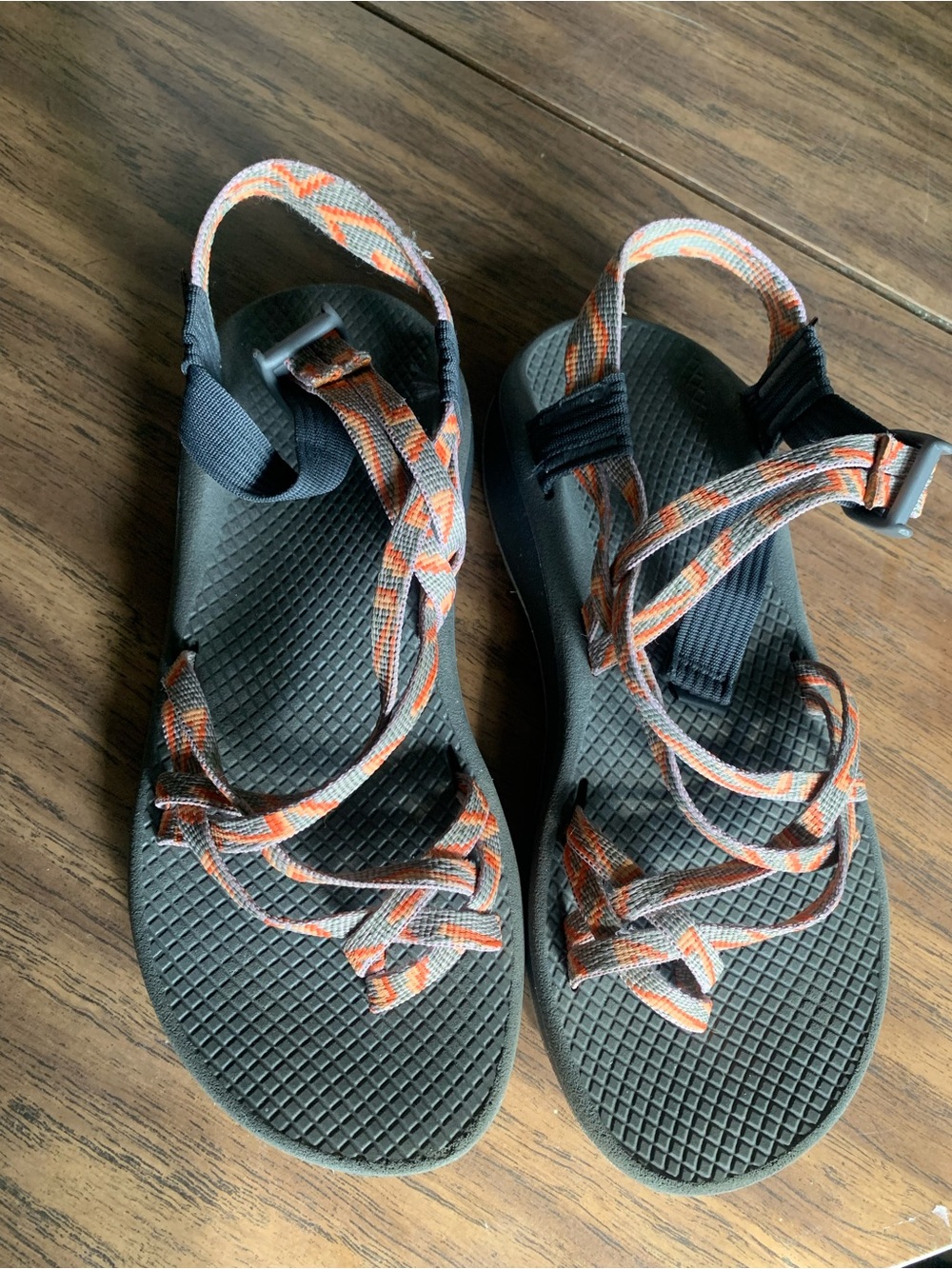 Chaco Women's Gray Sandals with Orange Patterned Straps